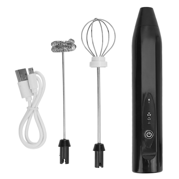 Håndholdt elektrisk mikser USB-opladning Anti-slip håndtag Elektrisk blender mikser med 2 omrøringshoveder til husholdningskagebutik Sort