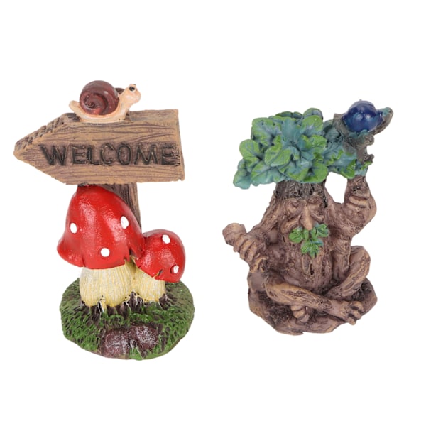 Miniature Magic Tree Statue Sæt Syntetisk Harpiks Træ Guidepost Figur Sæt Vandtæt Soltæt Have Statue Tilbehør