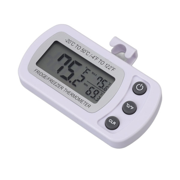 Køleskabs termometer hukommelsesfunktion ABS krop hvid °C °F skiftet lille kompakt digital fryser termometer med krog