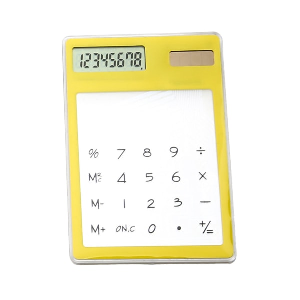 Solar Powered Lommeregner Touch Screen 8-cifret LCD Display Bærbar Transparent Lommeregner til Office School Home Gul