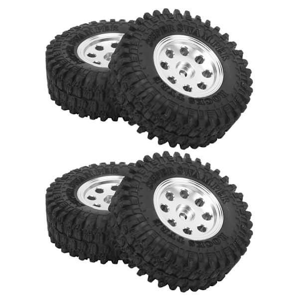 4 stk. Microbildekk i gummi 1/24 Beadlock RC klatredekk for Axial SCX24 AXI00002 sølv