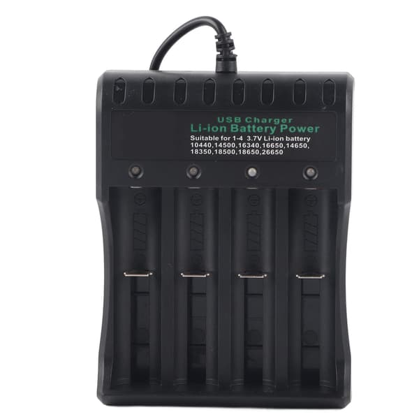 Batterioplader DC4.2V med 4 genopladelige pladser og USB-kabel, passer til 3.7V Li-ion