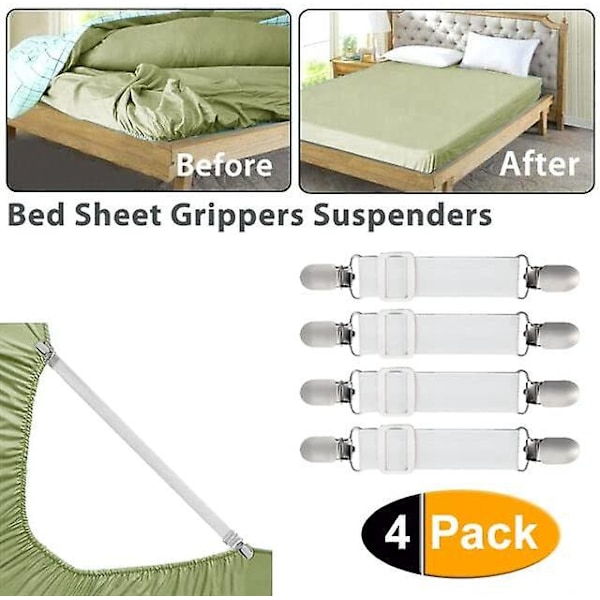 Justerbar elastisk lakansträckare - Fästrem för lakan, soffor och strykunderlägg (vit, 4-pack)