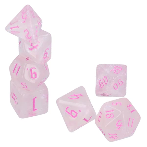 7st Polyhedral Tärningar Akryl Vita Polyhedral 7-sidiga Tärningsspel Leksaker för Rollspel Rosa