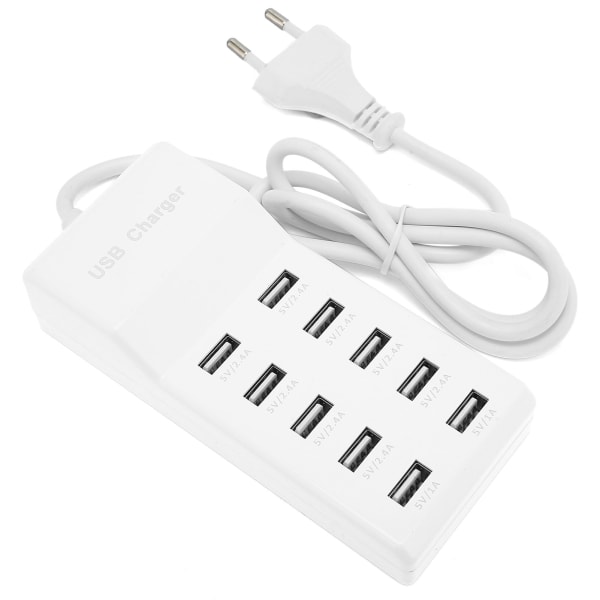 USB-ladestasjon 10-porters veggstrømsmartlader for flere enheter EU-plugg 100-240V