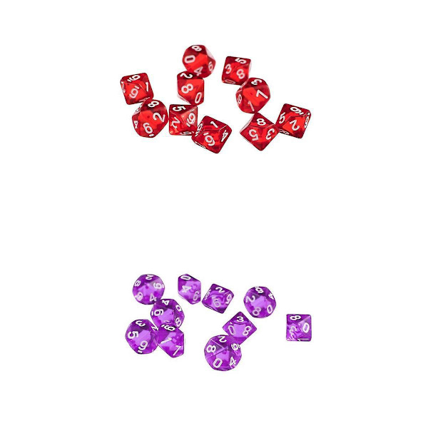 20 Stycken D10 Polyedriska Tärningar för Dungeons and Dragons Lila+Röd