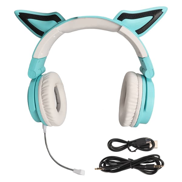 RGB Cat Ear Headset Bluetooth 5.3 Trådlös Brusreducering Typ C Vikbart Gaming Headset med Mikrofon för Lyssning