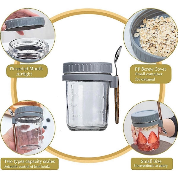1 st Frukostmugg Lufttät Havregrynsburk med Lock och Sked rosa