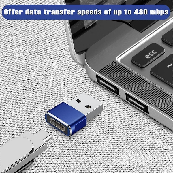 USB till USB C Adapter 3-pack, Typ C Hona till A Hane Laddningskabel Konverterare Blå
