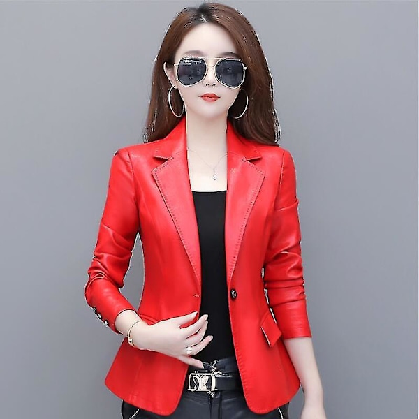 Stylish Women's Leather Jacket for Spring and Motorcycle Riding - S-4XL XXL Red