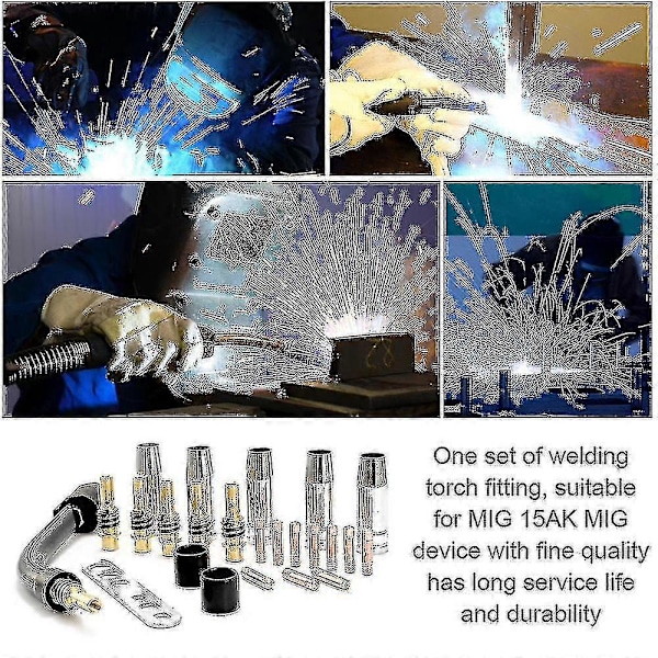 24st/set 15ak Brännare Förbrukningsmaterial Elektrod Skyddskåpa Länkstång Spetsar Svanhalsböj För Mig Svetsmaskin Bästa Gåvan Zekai 0.8mm