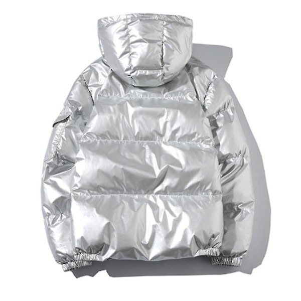 Tjock vinterjacka med huva för män - Lös passform, blank silver (4XL)