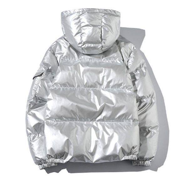 Tyk vinterjakke med hætte til mænd - Løstsiddende, blank sølv (4XL)