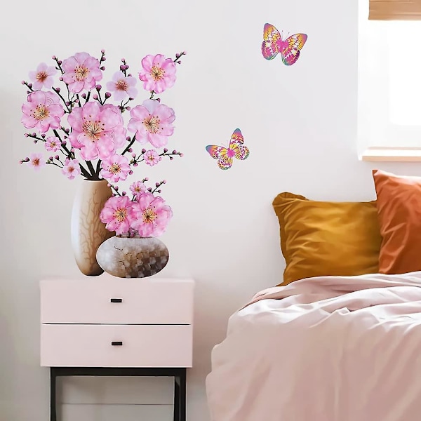 3D Vas Väggdekaler Stereo Blomma Väggdekaler Ros Blomma Väggdekal för Vuxna Kvinnor Vardagsrum Sovrum Kontor Soffbakgrund Hem Väggdekoration
