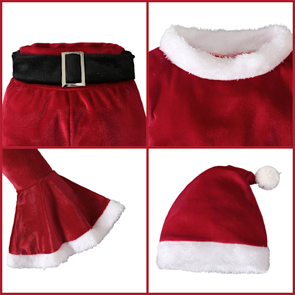 Barn Jul Kläder Set Långärmad Bell Bottom Sammet Jul Tomte Kläder 4PCS Outfits Set för Baby 2-5 År Present