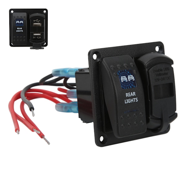 12/24V vippekontaktpanel 2 USB-oplader med digitalt voltmeter til bil RV marinebåd bus
