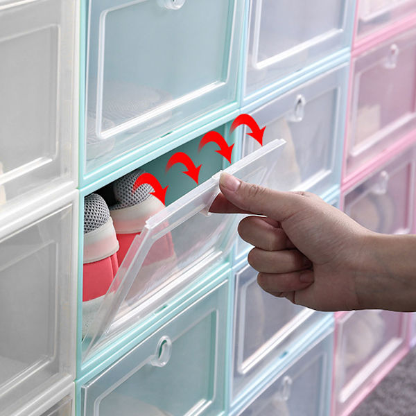 Hushåll Tjock Transparent Stapelbar Skobox Dammtät Skor Förvaringslåda Organizer Väska Blå 33x23x13cm