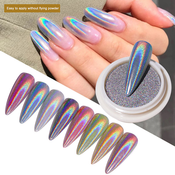 Nail Holographic Glitter Powder för Nail Art Shiny Polish Manicure Chrome Pigment