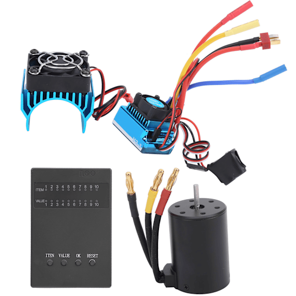 3650 Motor 2300KV+ 120A Børsteløs ESC + Programmeringskort + Kølesæt til 1/10 RC Bil