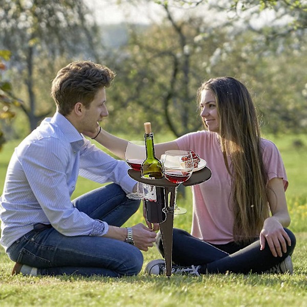 2-i-1 Strand Træ Sammenklappeligt Bærbart Picnicbord Vandring Med Vinglasholder, Mini Bord Til Vandring, Camping