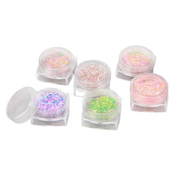 6st Nagelpulver Stick Ull Pulver Glänsande Socker Effekt Glitter Godis Glitter Pigment Damm