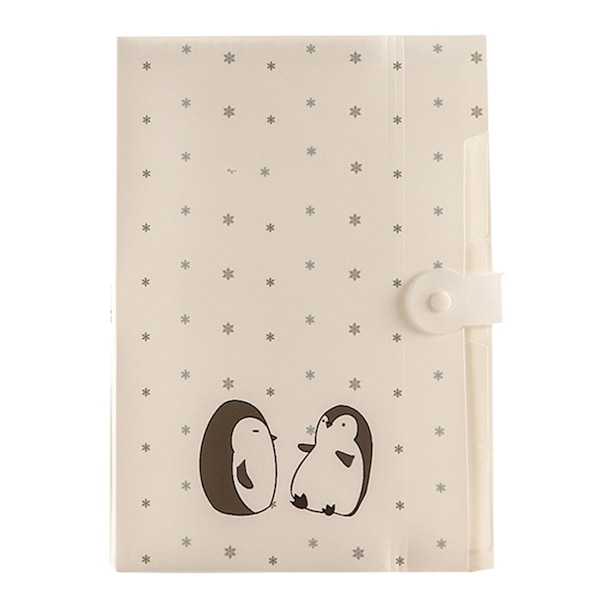 File Folder Candy Color PP Expanding File Folder Cute Appearance Mechanical Edge Sealing Folder with Snaps White Penuins