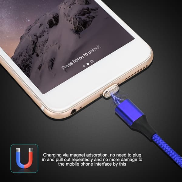 3A magnetisk mobiltelefonladekabel med LED-lys telefon datalinje for iphone (blå)