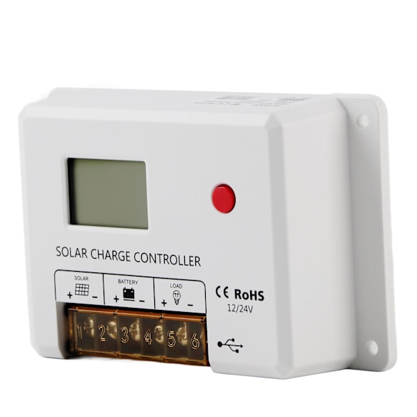 PWM solcelleladningsregulator 12V/24V automatisk genkendelse 20A IP32 vandtæt hvid til RV hjem