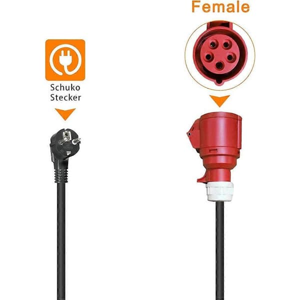 5-polet stikadapter til 16A 11kW trefaset oplader, EU-stik