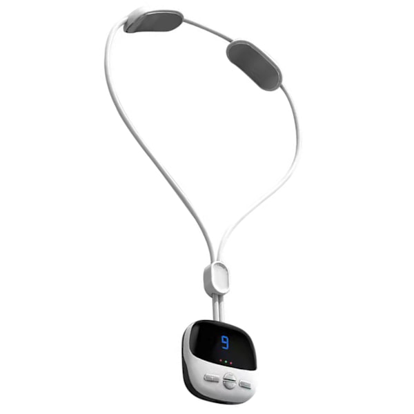 Minihalsband Halsmassageapparat 4 lägen 9 Styrka 3 växlar Varmkompress Dubbelpuls Smart Pendant Massager Vit