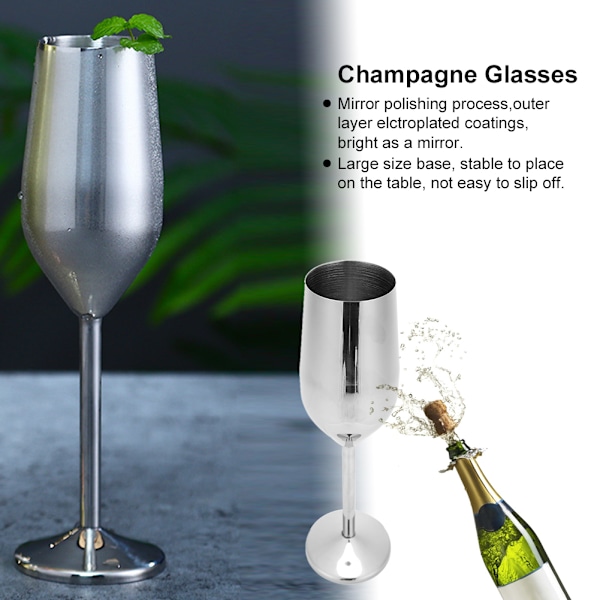 304 Rostfritt Stål Vinglas Champagne Glas Dricksglas 220ML för Bar Fest BankettSilver