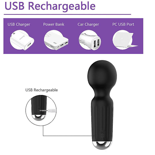 Svart Handhållen Mini Elektrisk Massager USB Laddningsbar Bärbar Vattentät Enhet för Lugnande Avkoppling