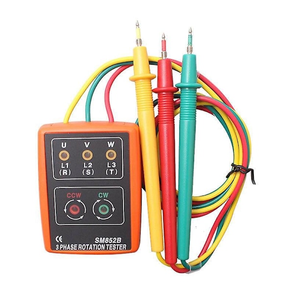 AC60V 600V trefase måler rotasjonstester, utstyrt med krokodilleklemmer og LED-display buzzer tester