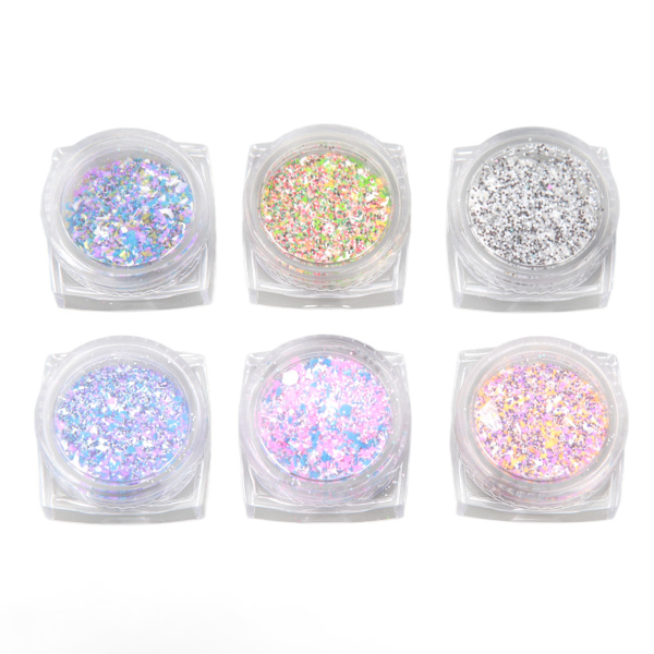6 Box Shining Sugar Effect Glitter Gör-det-själv hantverk Elegant Nageldamm Sandpulver Nail art