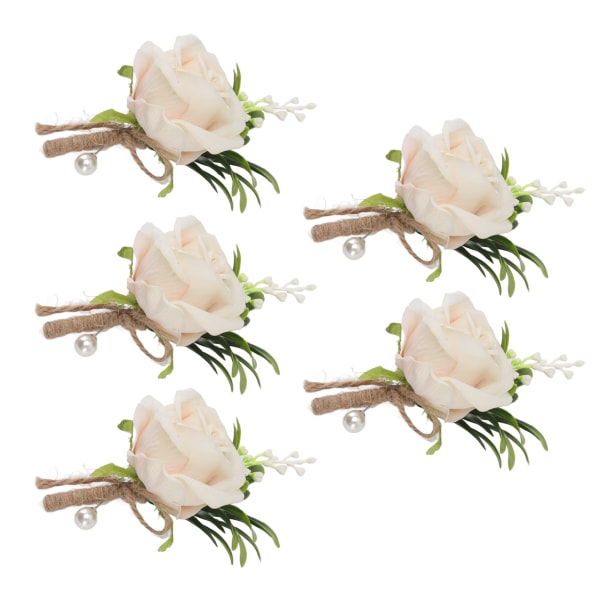 5 stk. Bryllups Boutonniere Pin Fastgjort Kunstig Blomst Corsage til Brud og Brudgom Champagne