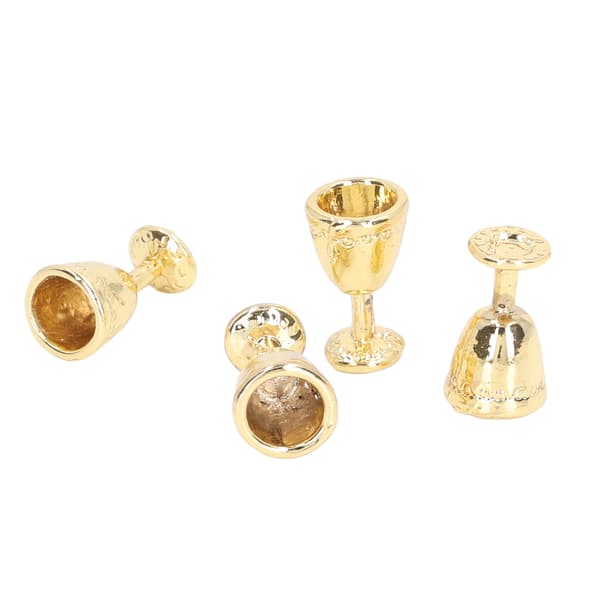 4 stk. Mini Champagneglas Simulation Miniature Champagneglas til 1:12 Dukkehus Gylden