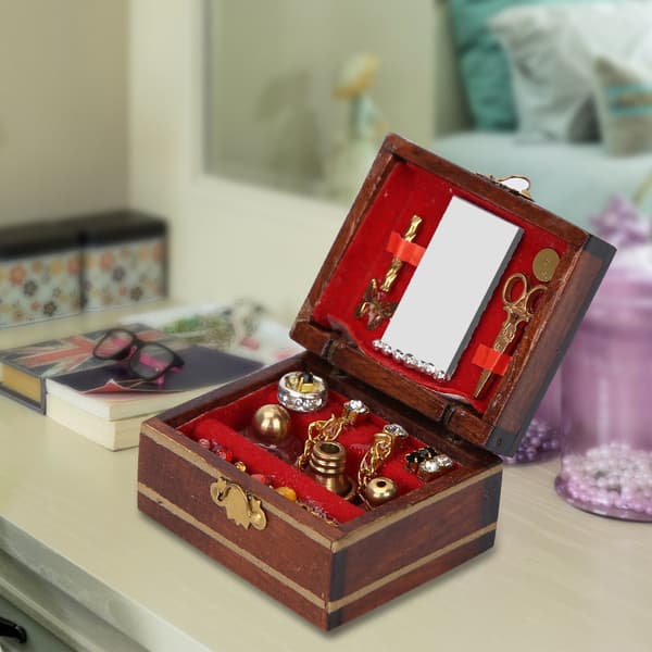 Miniature Smykkeskrin Model Ornamenter i Træ til 1/12 Dukkehus Tilbehør