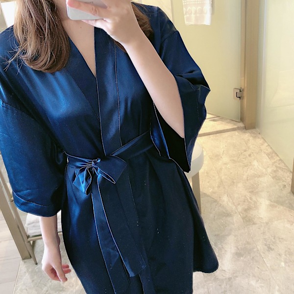 Satin Badekåbe til Kvinder Sexy Kimono Satin Morgenkåbe med Lommer og Bælte, SORT M