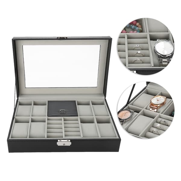 8 rum PU læder ur opbevaringsetui smykke displayboks holder organizer