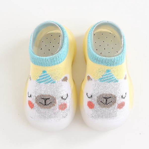 Cartoon Indoor Sports Shoes for Baby Toddler Girls, Non-slip Cotton Socks with Rubber Soles Yellow bear 0-6 Months