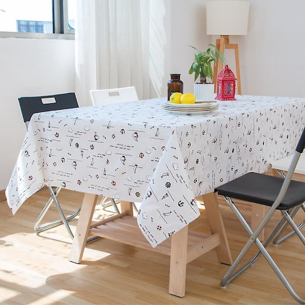 1 st. Rektangulär Duk Söt Havsstil Bomulls-Linne Dammskyddande Duk för Kök Matrum Buffé Dekoration (135x180cm)