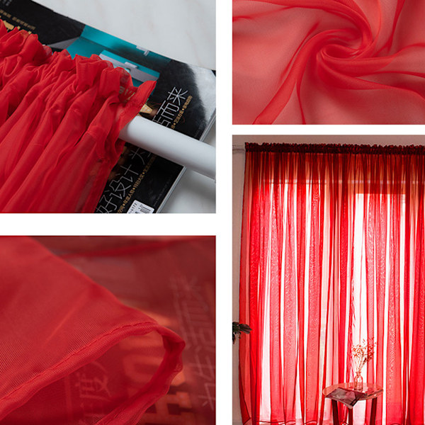 Enkel stil Polyester Vindue Voile Tyl Gardin Gennemsigtige paneler Soveværelse Stue Dekoreret Rød 1x2,7m