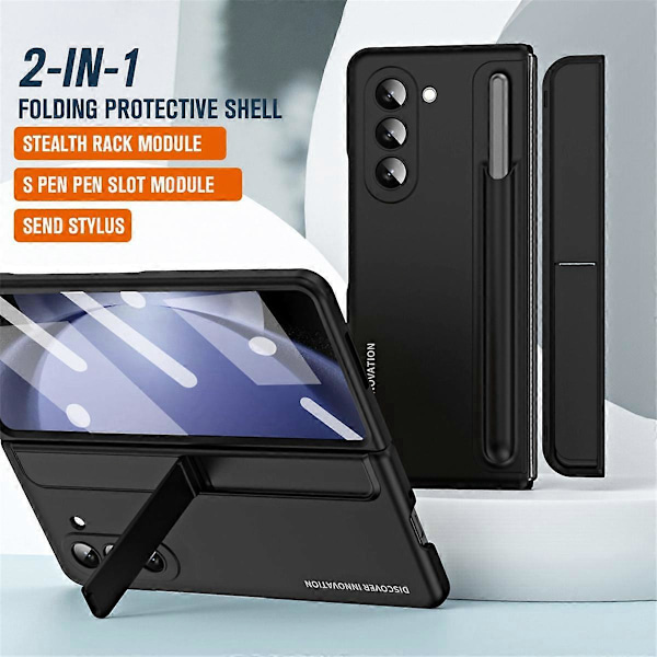 Etui til Galaxy Z Fold 5 med sammenleggbar skjerm og penneholder, svart