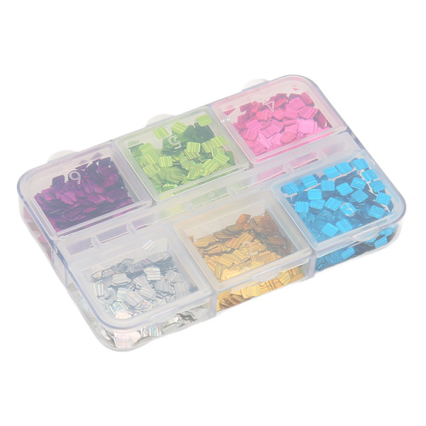 Square Nail Paljetter 6 Grids Blandet Laser Fargerik Square Nail Art Glitter for DIY Nail Art dekorasjon