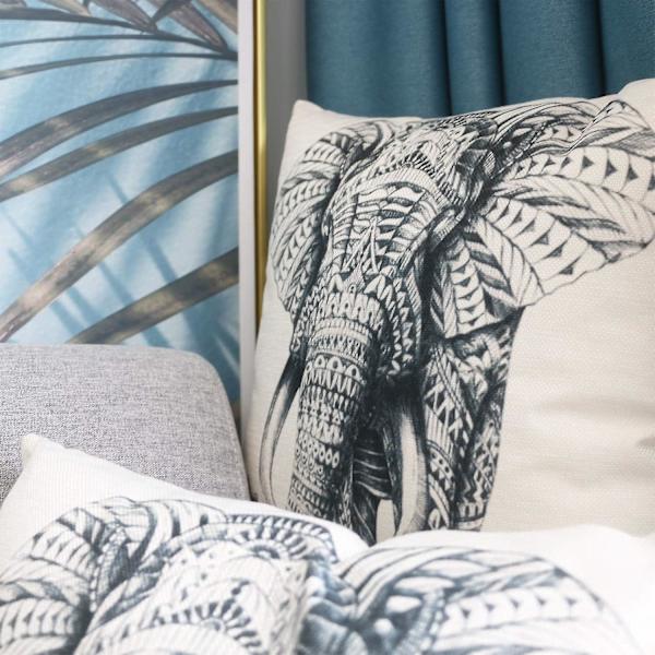 Elephant Pattern Örngott för 45 x 45 cm Hemmakontorskuddar
