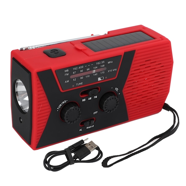Vevradio med handvev, vattentät AM FM WB nödradio 2,7 till 4,2V väderlarm solcellsradio för utomhusnöd