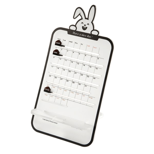 Månatlig skrivbordskalender multifunktionell söt manuell DIY akryl transparent evighetskalender med tecknade klistermärken kanin