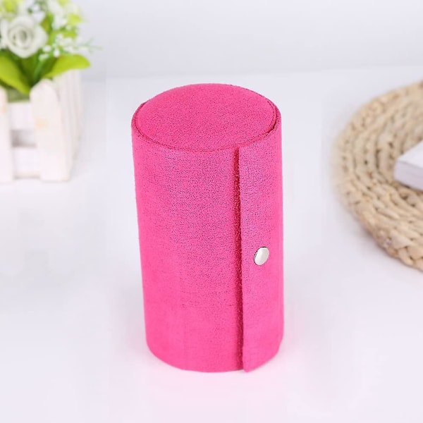 Smykkeæske, Flanel Smykkeopbevaring Cylinder Bærbar Smykkeæske 3-lags Rulbar Smykkeopbevaringsorganisator Holder til Halskæde Øreringe Ringe (Pink