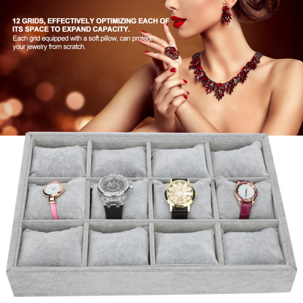 12 Grids Watch Oppbevaringsboks Armbånd Veske Organizer Smykker Display Container med pute