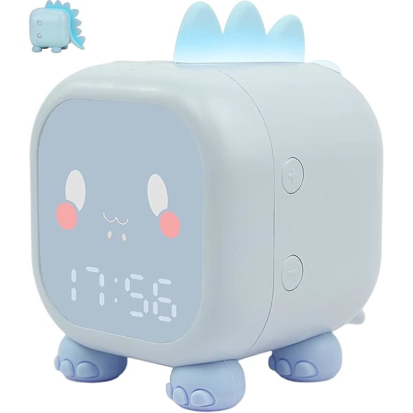 Söt barnväckarklocka med multifunktions nattlampa och röststyrning (blå)